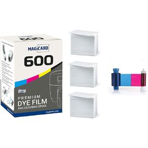 Bodno Magicard 600 Printer 2 x MB300YMCKO Color Ribbon - YMCKO - 600 Prints (Total) Premium CR80 30 Mil Graphic Quality PVC Cards - Qty 300