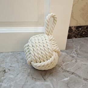 Rope Knot Nautical Door Stopper, Decorative Door Stop Creamy White