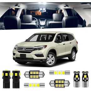 15-Pieces Pilot LED Interior Light Kit for Honda Pilot 2016 2017 2018 2019 2020 2021 White 6000K Interior LED Lighting Package + License Plate Lights, Install Tool