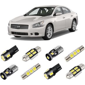 مجموعة مصابيح LED داخلية بيضاء لسيارة Nissan Maxima 2009 2010 2011 2012 2013 2014 2015 مجموعة مصابيح الإضاءة الداخلية LED فائقة السطوع 6000K + أضواء لوحة الترخيص وأداة التثبيت in Saudi Arabia