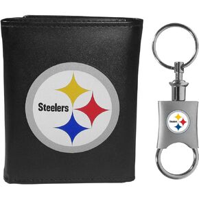 Siskiyou Sports NFL Pittsburgh Steelers Mens Tri-fold Wallet & Valet Key Chain, Black, One Size