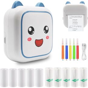 Mini Sticker Printer with 11 Rolls Paper,Thermal Mini Printer, Sticker Maker Machine,Portable Sticker Printer Thermal Printer for Study Notes, Pictures, Photos, Journals, DIY, Kids Gift,Label, Blue