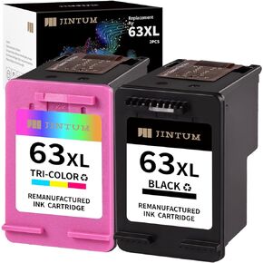 JINTUM Remanufactured Ink Cartridge Replacement for HP Ink 63 63XL Black and Color Ink Cartridge for HP Officejet 3830 4650 5255 5258 5200 4652 4655 Envy 4520 4512 DeskJet 2130 Printer (2-Pack)