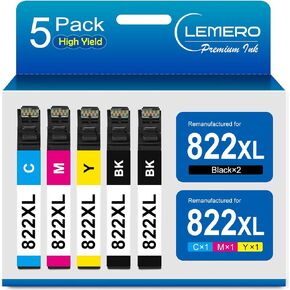مجموعة خراطيش حبر LEMERO 822XL بديلة معاد تصنيعها لخراطيش حبر Epson 822XL 822 XL T822XL for Workforce Pro WF-3820 WF-4820 WF-4830 WF-4833 WF-4834 (2 أسود، سماوي، أرجواني، أصفر)