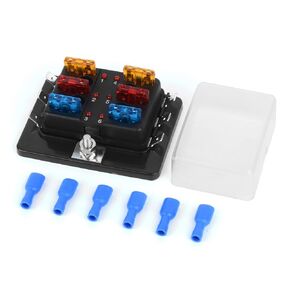 Jtron 6 Way 12 Volt Fuse Block Blade Fuse Holder with LED Warning Light Kit for Auto Marine Fuse Block DC 12~32V Fuses Included [6.3 Terminals]