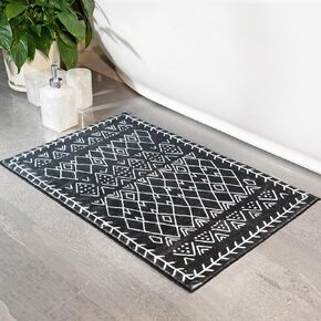 Tititex Luxury Mini Blue Fog Bohemian Runner Rug, 16x24 inch Extra Soft Microfiber Small Rugs, Non-Slip Plush Shaggy Boho Bedside Carpet, Mats for Bedroom,Doorway and Laundry
