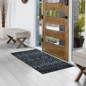 Jean Pierre New York Moroccan Boho Black Janae Dream Mink Printed Chenille 2' x 4' Non Skid & Machine Washable Accent Rug