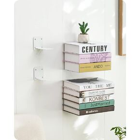 Baffect Invisible Floating Bookshelves, Set of 4 Concealed Drilling Mounted Bookshelves, Heavy-Duty Metal Book Organizers for Bedroom (White)