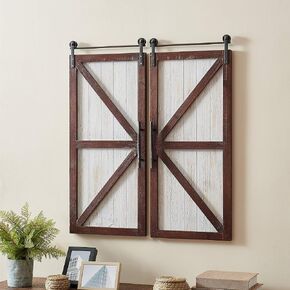 FirsTime & Co. White and Silver Carriage Barn Door Wall Plaque 2-Piece Set, Large Vintage Decor for Living Room, Bedroom, Home Office, Wood and Metal, Farmhouse, 28 x 34 Inches