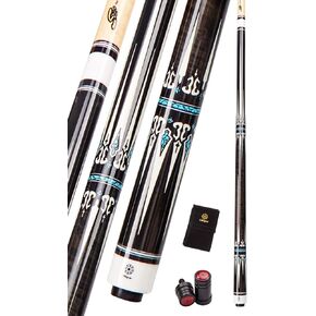 Collapsar CXT Pool Cue with Soft Case,Black with Cream Points and Turquoise,Wrapless Handle 58Inch Professional Pool Stick