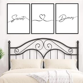 Framed Bedroom Wall Art 12x16", Sweet Dreams Wall Decor Above Bed Decors, Black Wall Decor for Bedroom (12x16 inches, Set of 3, Framed)