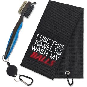 I Use This Towel to Wash My Embroidered Golf Towels with Clip and Golf Brush with Retractable Extension Cord, Funny Golf Towel Gifts and Golf Accessories Set for Men Women Golfers Golf Fan