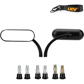 LKV Motorcycle Oval Mini Rearview Mirrors 8MM 10MM Universal Rear View Side Mirror 360 Degree Rotation Chrome Replacement for Harley Honda Kawasaki Suzuki Yamaha