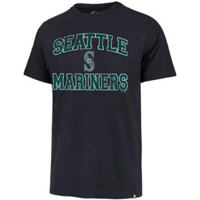 MLB Men's Union Arch Franklin Team Color Primary Logo Word Mark T-Shirt (Seattle Mariners Navy, Large, l)
