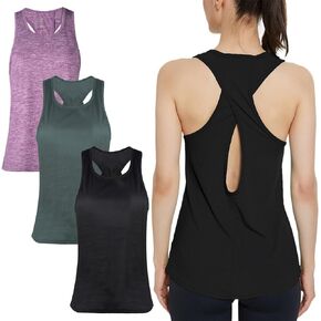 QZUnique 3 Pack Workout Tank Tops for Women Cross Backless Running Yoga Sports Tank Racerback Open Back Athletic Gym Shirts