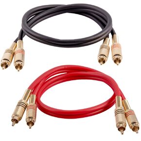 Seismic Audio Speakers Premium 2 Foot Dual RCA Male to Dual RCA Male Audio Patch Cables, Pack of 2, Black and Red Color Cables, 2RCA to 2RCA Audio Cord