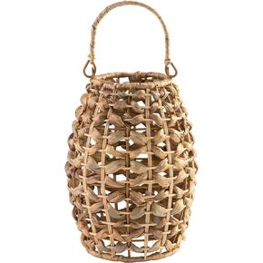 Signature Design by Ashley Etta Bohemian Woven Rattan 16.5" Lantern, Light Brown