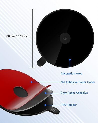 ZEEHOO [3 عبوات] قرص تثبيت لوحة القيادة [لاصق فائق | قطر 80 ملم | TPU] لحامل الهاتف بكأس الشفط، وسادة شفط عالمية لزجة لحامل كاميرا Garmin GPS بالشفط Sat Nav Dash Cam in Kuwait