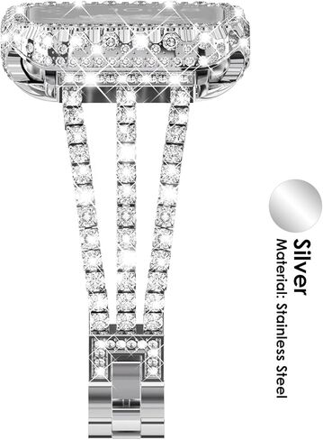 Surace متوافق مع سوار ساعة Apple مقاس 40 مم للنساء السلسلة 6 5 4، سوار من حجر الراين الماسي اللامع مع غطاء بلينغ مقاوم للماء 2 في 1 بحافة من الدانتيل وغطاء وجه واقٍ من الصدمات الماسية، فضي in Kuwait