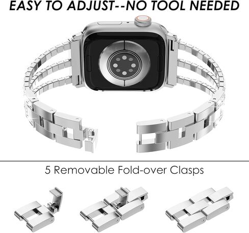 Surace متوافق مع سوار ساعة Apple مقاس 40 مم للنساء السلسلة 6 5 4، سوار من حجر الراين الماسي اللامع مع غطاء بلينغ مقاوم للماء 2 في 1 بحافة من الدانتيل وغطاء وجه واقٍ من الصدمات الماسية، فضي in Kuwait