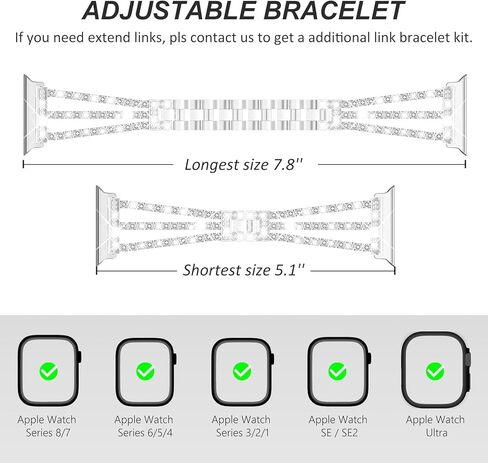 Surace متوافق مع سوار ساعة Apple مقاس 40 مم للنساء السلسلة 6 5 4، سوار من حجر الراين الماسي اللامع مع غطاء بلينغ مقاوم للماء 2 في 1 بحافة من الدانتيل وغطاء وجه واقٍ من الصدمات الماسية، فضي in Kuwait
