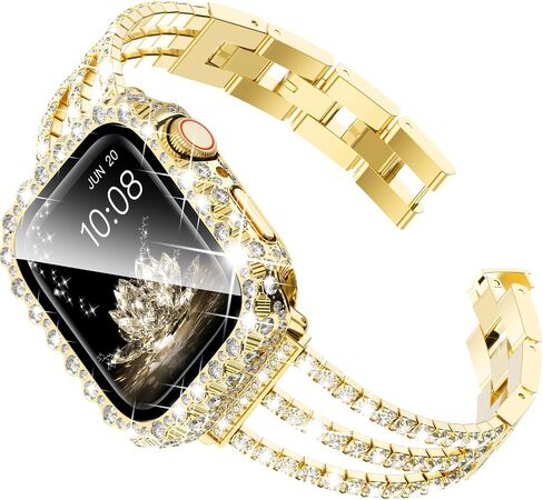 Surace متوافق مع سوار ساعة Apple مقاس 40 مم للنساء السلسلة 6 5 4، سوار من حجر الراين الماسي اللامع مع غطاء بلينغ مقاوم للماء 2 في 1 بحافة من الدانتيل وغطاء وجه واقٍ من الصدمات الماسية، فضي in Saudi Arabia