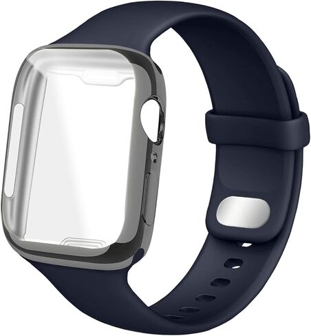 سوار رياضي متوافق مع سوار ساعة Apple مقاس 45 مم 44 مم 42 مم 41 مم 40 مم 38 مم مع جراب واقي للشاشة، حزام سيليكون ناعم للرجال والنساء لسلسلة iWatch 7 6 5 4 3 2 1 SE(40 مم-حجري) in Kuwait