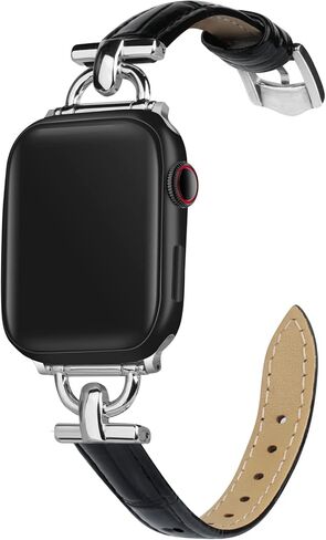 Leather Band Compatible with Apple Watch Bands for Women, Dressy Fancy Strap for iWatch Series 11/10/9/8/7/6/5/4/3/2/1/se(38mm 40mm 41mm 42mm,Black/Gold) in Kuwait