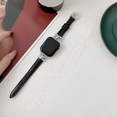 Leather Band Compatible with Apple Watch Bands for Women, Dressy Fancy Strap for iWatch Series 11/10/9/8/7/6/5/4/3/2/1/se(38mm 40mm 41mm 42mm,Black/Gold) in Kuwait