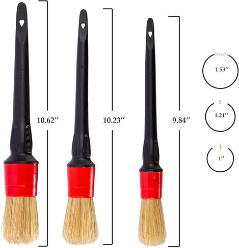 مجموعة فرش تفصيلية، مجموعة فرش تفصيل شعر الخنزير الطبيعي للسيارة - 3 عبوات، داخلية أو خارجية نظيفة، عجلات، إطارات، خليج المحرك، مقاعد جلدية، طقم تفصيل السيارة، فرشاة تفصيلية in Kuwait