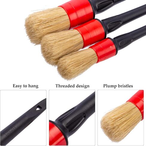 مجموعة فرش تفصيلية، مجموعة فرش تفصيل شعر الخنزير الطبيعي للسيارة - 3 عبوات، داخلية أو خارجية نظيفة، عجلات، إطارات، خليج المحرك، مقاعد جلدية، طقم تفصيل السيارة، فرشاة تفصيلية in Kuwait