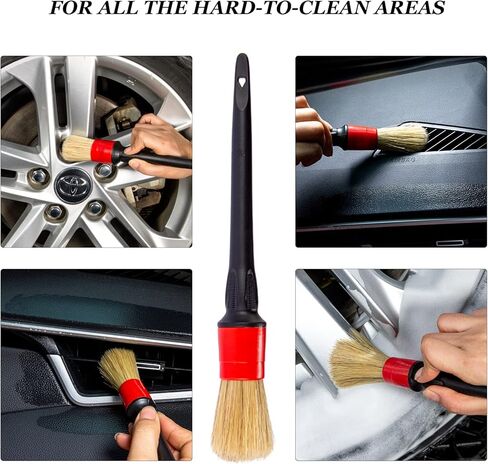 مجموعة فرش تفصيلية، مجموعة فرش تفصيل شعر الخنزير الطبيعي للسيارة - 3 عبوات، داخلية أو خارجية نظيفة، عجلات، إطارات، خليج المحرك، مقاعد جلدية، طقم تفصيل السيارة، فرشاة تفصيلية in Kuwait