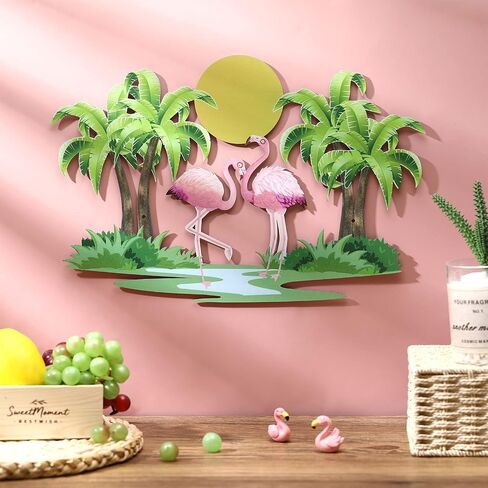 Taiyin Flamingo Metal Wall Art Tropical Outdoor Decor, Palm Tree Flamingo Metal Wall Art Decor Pink Flamingo Tropical Metal Tree Wall Sculptures for Indoor Outdoor Yard Decorations in Saudi Arabia