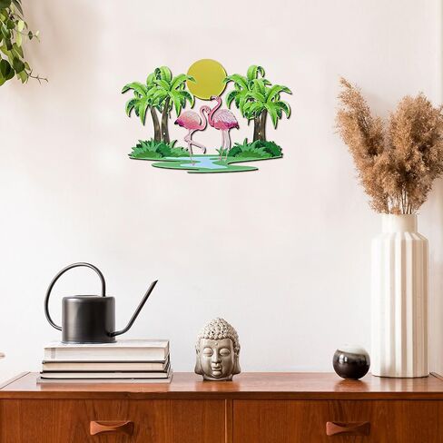 Taiyin Flamingo Metal Wall Art Tropical Outdoor Decor, Palm Tree Flamingo Metal Wall Art Decor Pink Flamingo Tropical Metal Tree Wall Sculptures for Indoor Outdoor Yard Decorations in Saudi Arabia