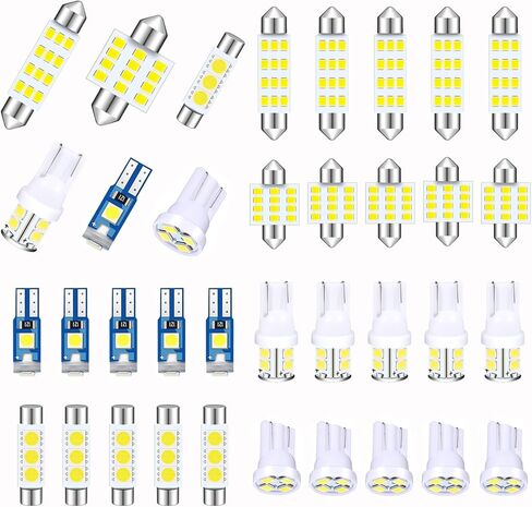 36 قطعة من مصابيح السيارة الداخلية LED، T10 28 مم 31 مم 42 مم T5 مجموعة مصابيح السيارة LED للأضواء الداخلية للسيارة، أضواء قبة الخريطة الداخلية، أضواء الترخيص، أضواء صندوق السيارة، إلخ. (أبيض) in Kuwait