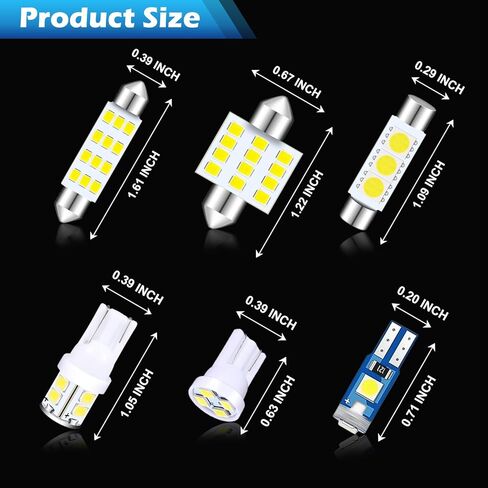 36 قطعة من مصابيح السيارة الداخلية LED، T10 28 مم 31 مم 42 مم T5 مجموعة مصابيح السيارة LED للأضواء الداخلية للسيارة، أضواء قبة الخريطة الداخلية، أضواء الترخيص، أضواء صندوق السيارة، إلخ. (أبيض) in Kuwait