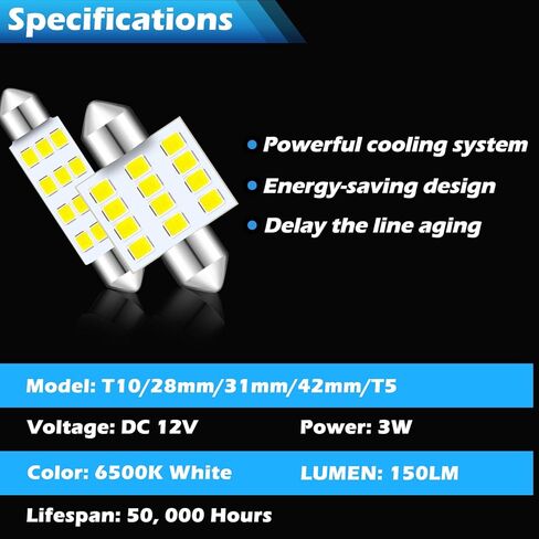 36 قطعة من مصابيح السيارة الداخلية LED، T10 28 مم 31 مم 42 مم T5 مجموعة مصابيح السيارة LED للأضواء الداخلية للسيارة، أضواء قبة الخريطة الداخلية، أضواء الترخيص، أضواء صندوق السيارة، إلخ. (أبيض) in Kuwait