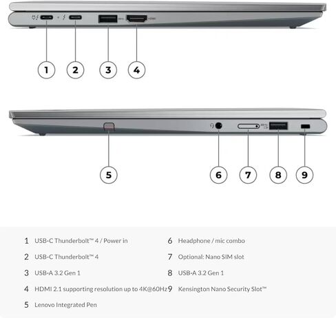 لينوفو ثينك باد X1 يوجا الجيل 8 انتل كور i7-1370P vPro، 14 بوصة WQUXGA (3840x2400) OLED، لمس، 500 شمعة في المتر المربع، 64 جيجا رام، 2 تيرابايت SSD، قارئ بصمات الأصابع KYB بإضاءة خلفية، Windows Pro in Saudi Arabia