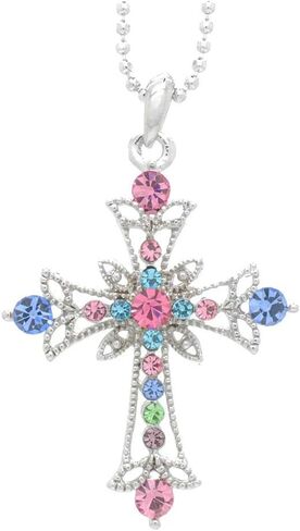 Violet Victoria & Fan Star Stunning Deluxe Lace Crystal Cross Necklace - Choose Your Color! in Saudi Arabia