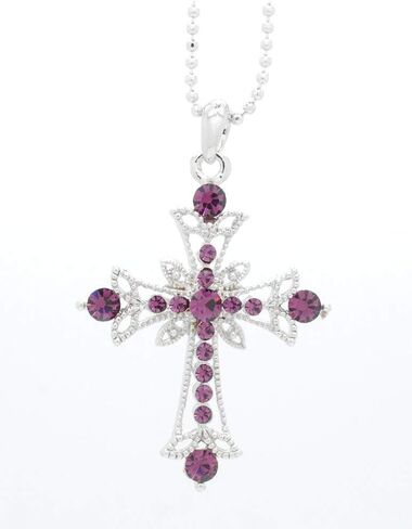 Violet Victoria & Fan Star Stunning Deluxe Lace Crystal Cross Necklace - Choose Your Color! in Saudi Arabia