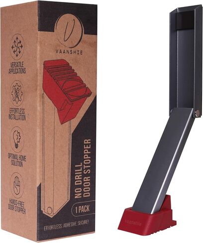 No Drill Door Stopper - Kickdown Doorstop for Home, Glass Doors, & Outdoors, Easy to Install Doors with Self Adhesive Door Stopper, No Screw Flip Down Portable Door Stopper - Black in Saudi Arabia
