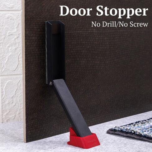 No Drill Door Stopper - Kickdown Doorstop for Home, Glass Doors, & Outdoors, Easy to Install Doors with Self Adhesive Door Stopper, No Screw Flip Down Portable Door Stopper - Black in Saudi Arabia