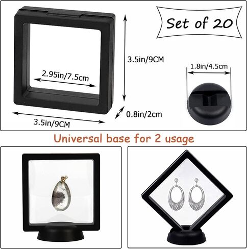 Set of 20 Pcs 3D Floating Display Case, 3.5 x 3.5 x 0.8 Inch Black Coin Display Frame Stand Holder for Challenge Coins, Medallions, Jewelry, Specimen in Saudi Arabia