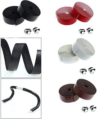 Bike Handlebar Tape PU Leather Bicycle Handlebar Tape Perforated Surface Cycling Handle Wraps Brown for Road Bike 2 Rolls in Saudi Arabia