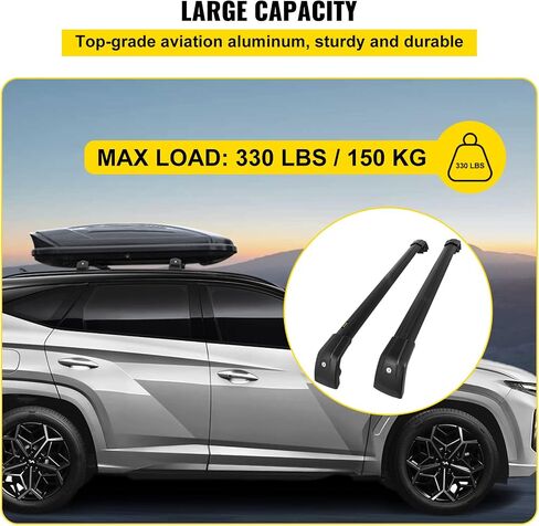 قضبان متقاطعة لحامل السقف VEVOR لسيارة Hyundai Tucson 2016 2017 2018 2019 2021، سعة 330 رطل من الألومنيوم لاستبدال القضبان المتقاطعة، حامل بضائع متقاطع عالي التحمل، أسود in Kuwait