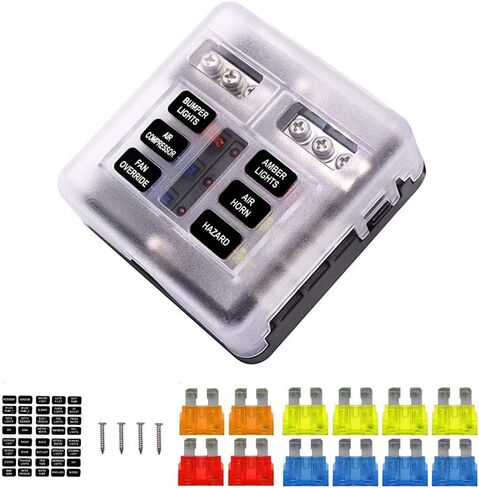 6-Way Fuse Box Blade Fuse Block Holder, 6 Circuit Screw Nut Terminal W/Negative Bus 5A 10A 15A 20A Free Fuses LED Indicator Waterpoof Cover for Automotive Car Marine Boat in Saudi Arabia