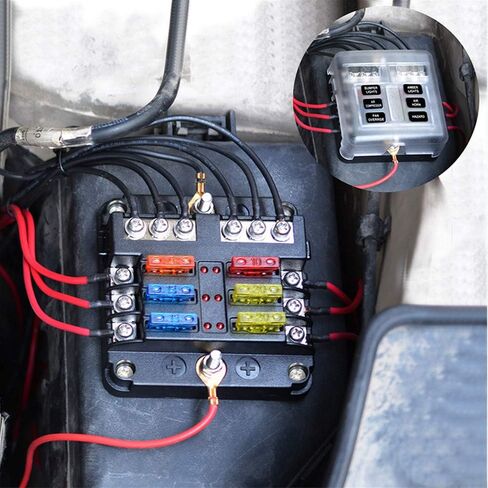 6-Way Fuse Box Blade Fuse Block Holder, 6 Circuit Screw Nut Terminal W/Negative Bus 5A 10A 15A 20A Free Fuses LED Indicator Waterpoof Cover for Automotive Car Marine Boat in Saudi Arabia