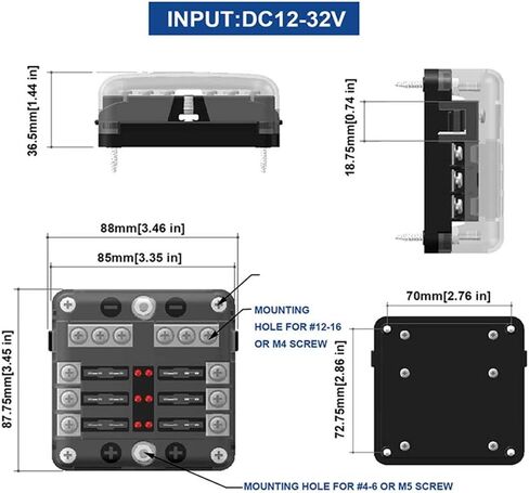 6-Way Fuse Box Blade Fuse Block Holder, 6 Circuit Screw Nut Terminal W/Negative Bus 5A 10A 15A 20A Free Fuses LED Indicator Waterpoof Cover for Automotive Car Marine Boat in Saudi Arabia