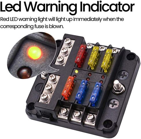 6-Way Fuse Box Blade Fuse Block Holder, 6 Circuit Screw Nut Terminal W/Negative Bus 5A 10A 15A 20A Free Fuses LED Indicator Waterpoof Cover for Automotive Car Marine Boat in Saudi Arabia