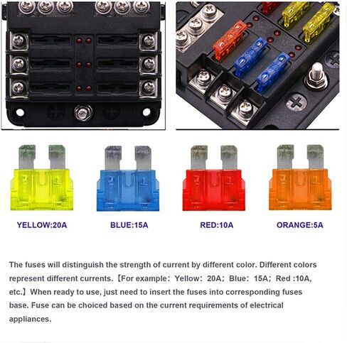 6-Way Fuse Box Blade Fuse Block Holder, 6 Circuit Screw Nut Terminal W/Negative Bus 5A 10A 15A 20A Free Fuses LED Indicator Waterpoof Cover for Automotive Car Marine Boat in Saudi Arabia